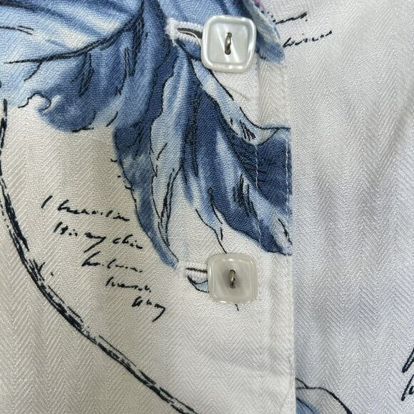 Emma James Off-White Floral Collared Button Front 3/4 Sleeve Linen Blazer Jacket - Picture 7 of 11